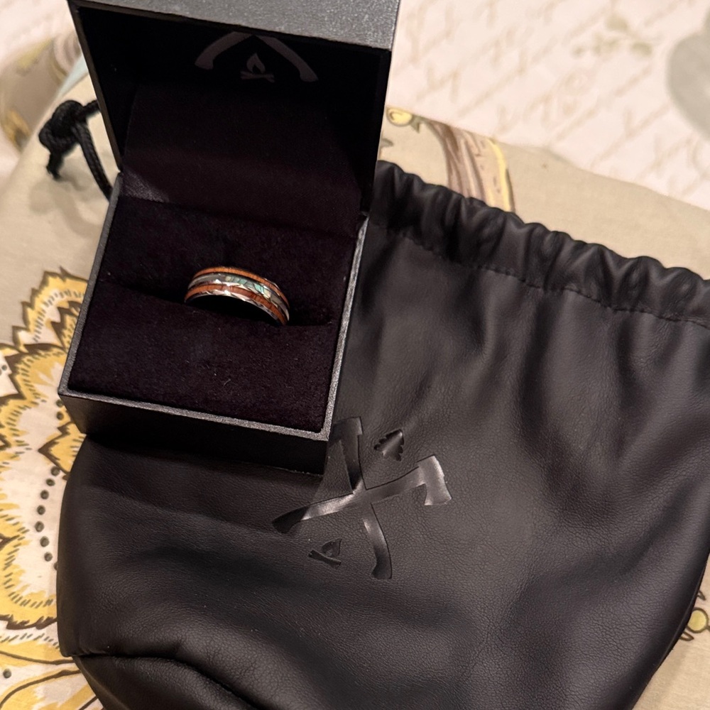 Antler Rings Mens‎ Koa Wood Abalone Shell Inlay Wedding Band Ring with Box Pouch